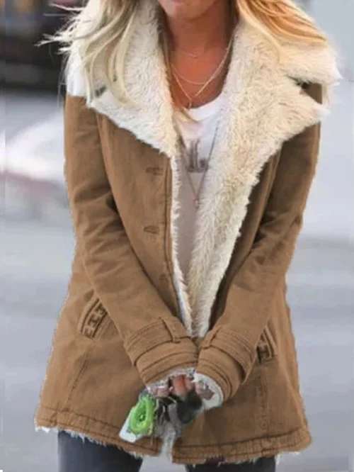 Telma | Chaqueta de Invierno Forrada de Borreguito con Cuello Solapa - Camel