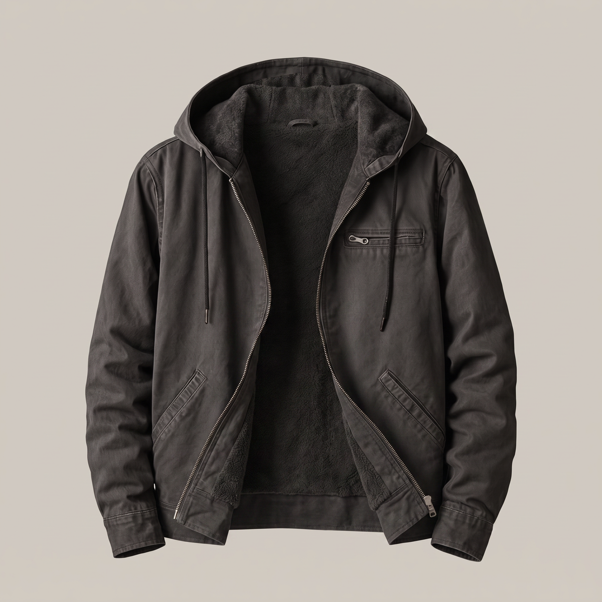 Teodoro | Chaqueta de Trabajo para Hombre con Capucha y Forro Sherpa - Negro