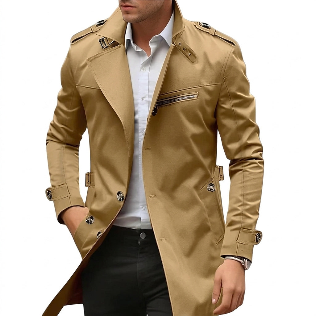 Valentín | Abrigo de Entretiempo para Hombre con Cuello Alzado y Charreteras - Marrón