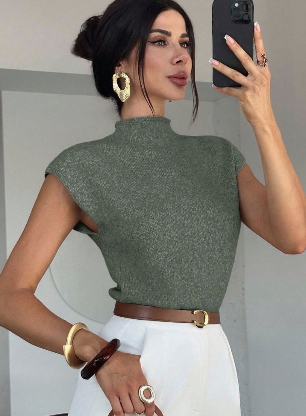 Top de punto mujer cuello semicisne sin mangas