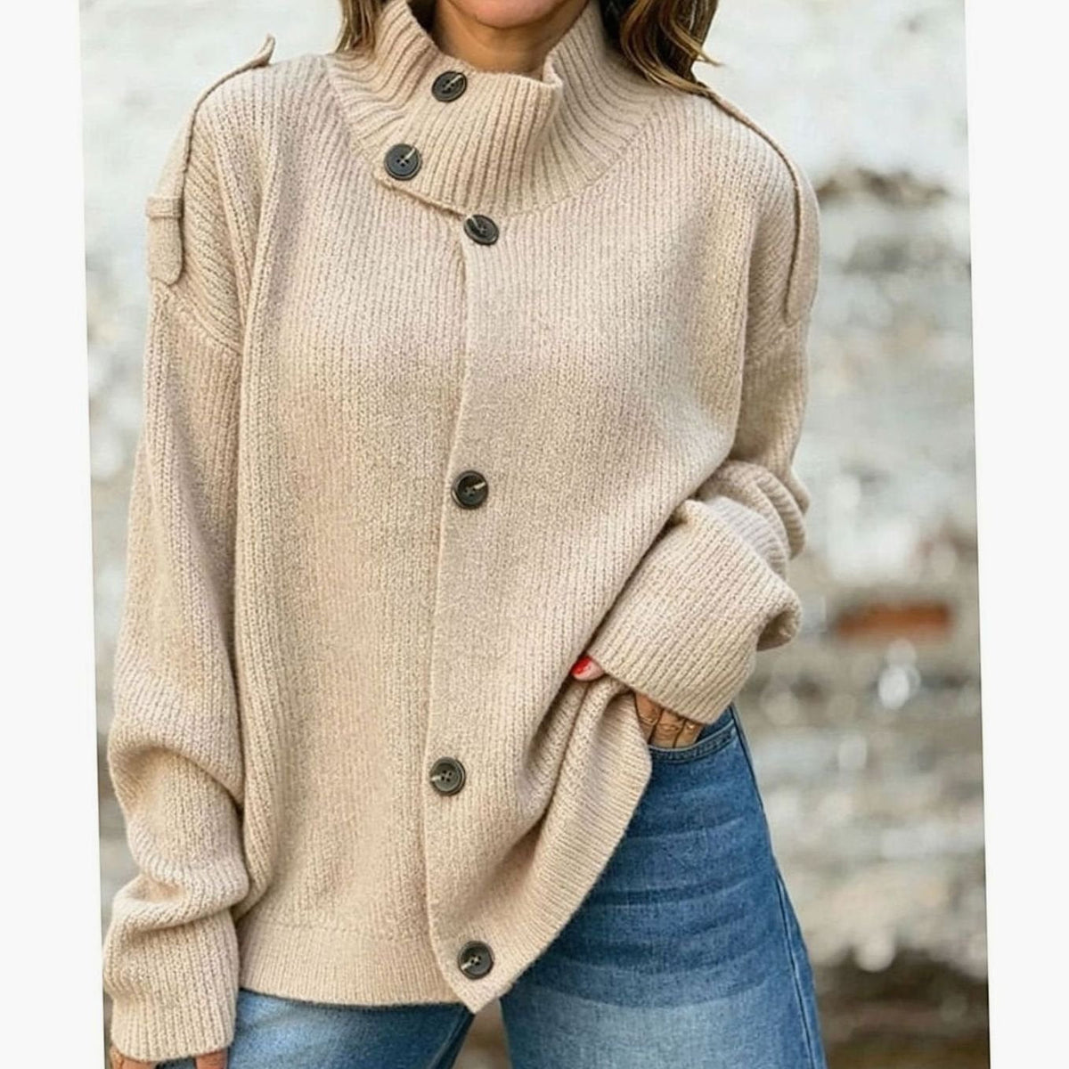 Cárdigan oversize mujer cuello perkins botones