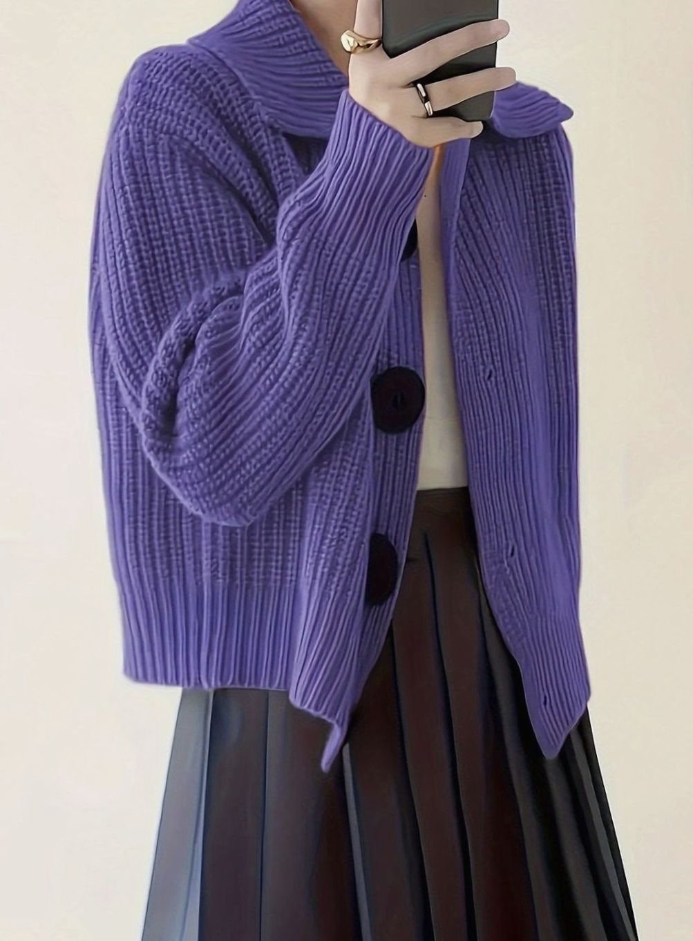 Jersey canalé mujer cuello doblado holgado