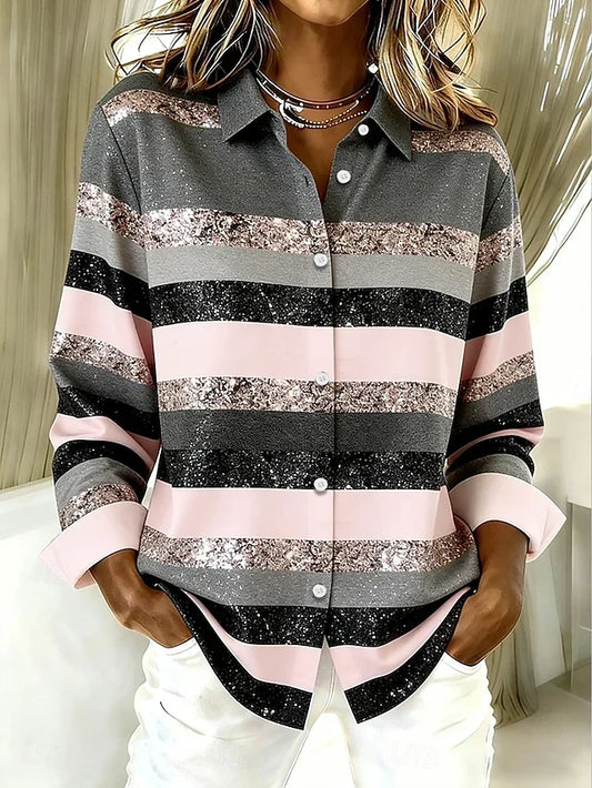 Blusa Casual con Botones y Rayas Horizontales Evancline™