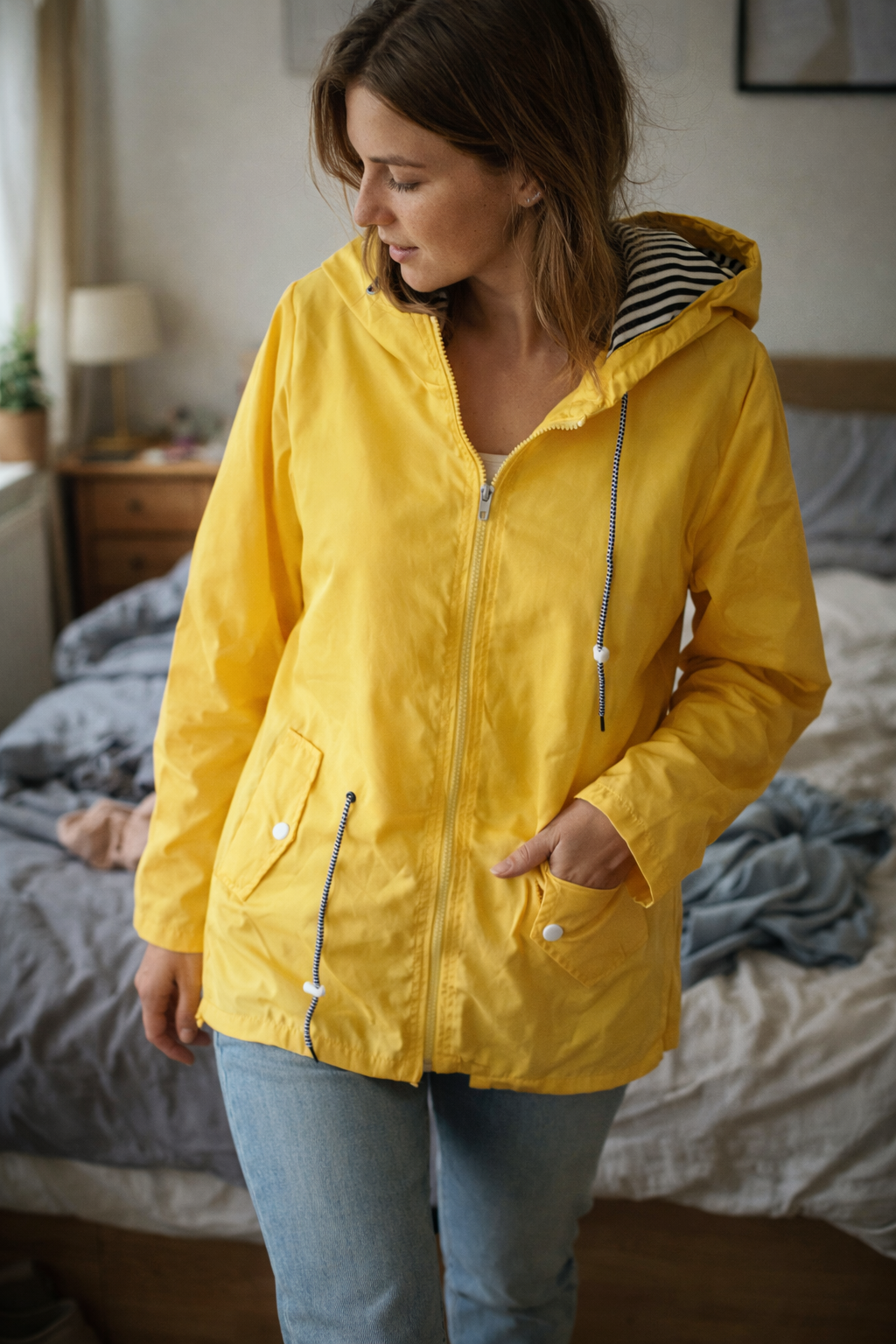 Yaiza | Chubasquero Parka con Capucha Forrada y Cintura Ajustable