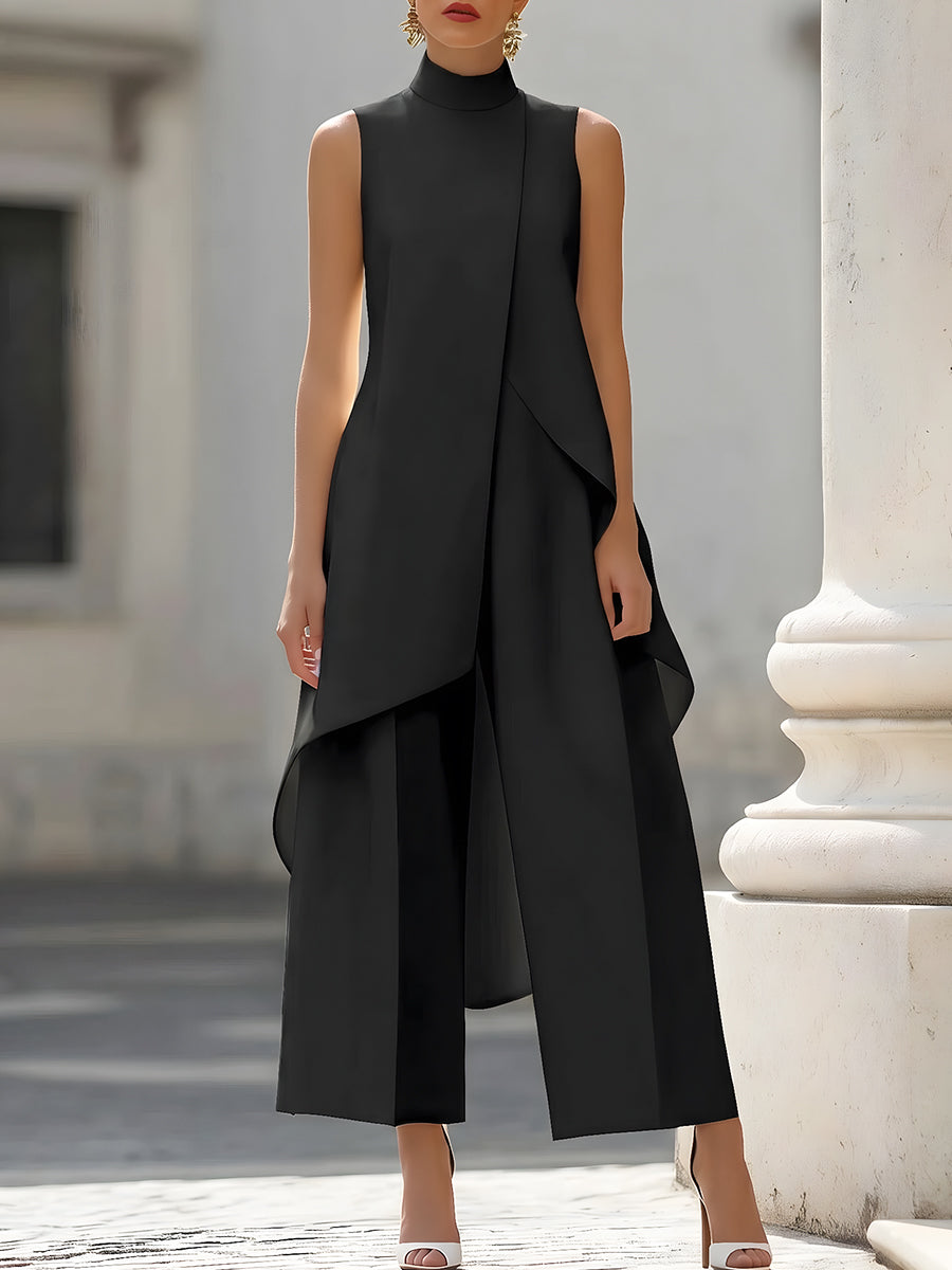 Mono largo mujer cuello alto y pantalón de pierna ancha