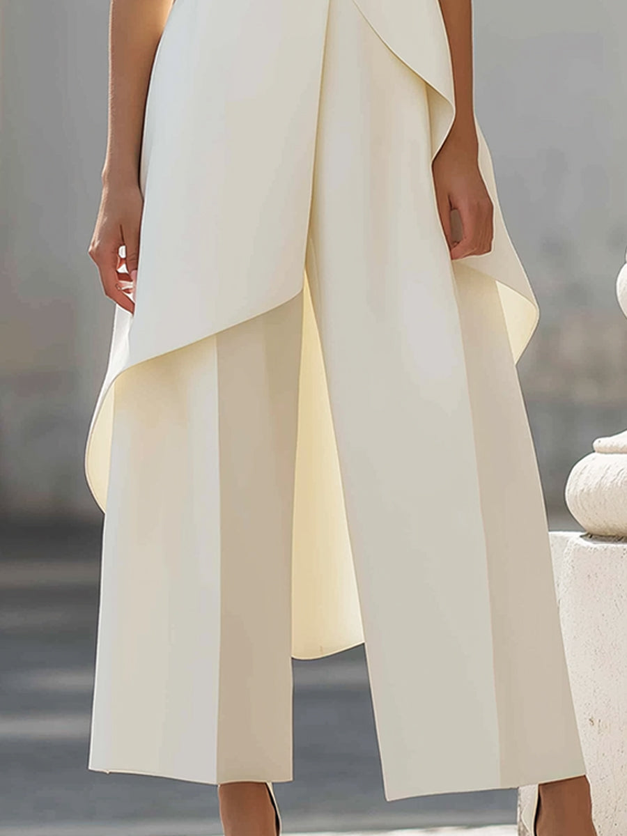 Mono largo mujer cuello alto y pantalón de pierna ancha