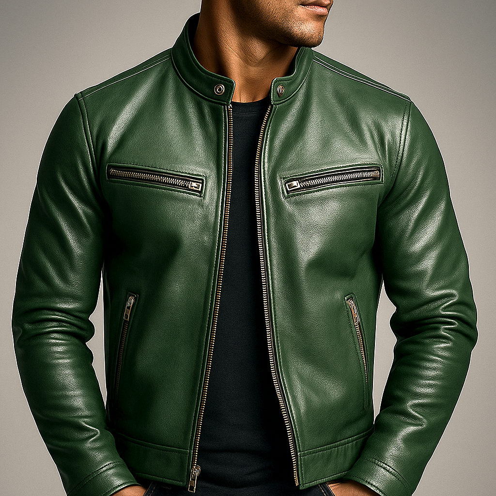 Chaqueta efecto piel hombre vintage con cremallera