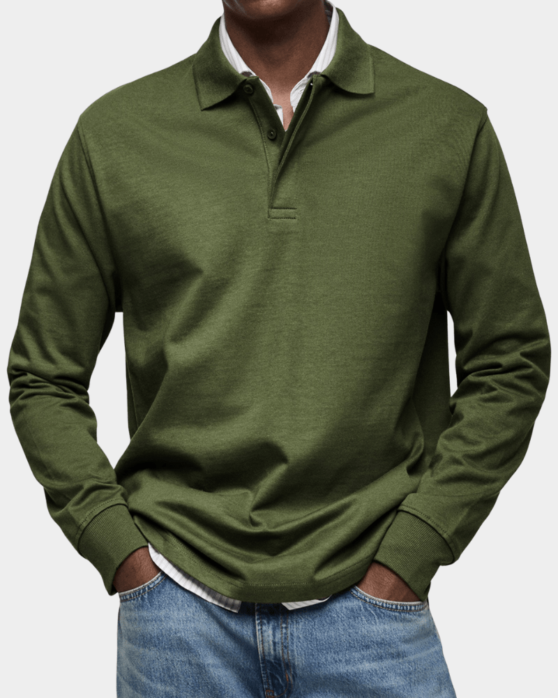 Polo manga larga hombre otoño con cuello estructurado