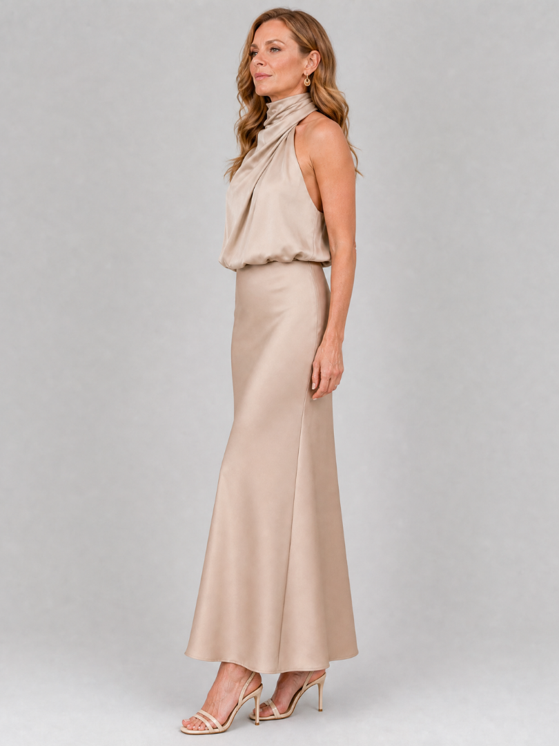 Nopal | Vestido Midi sin Mangas con Cuello Drapado