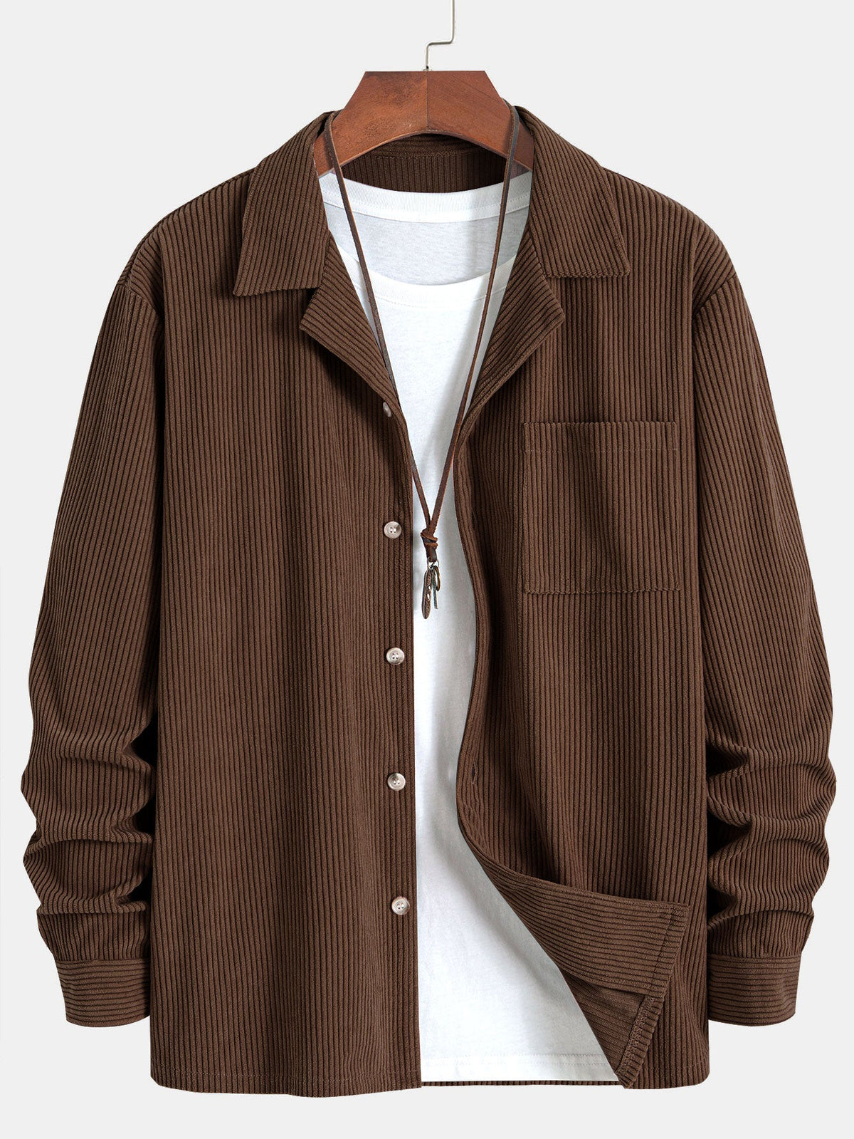 Camisa de Pana de Manga Larga con Cuello Cubano
