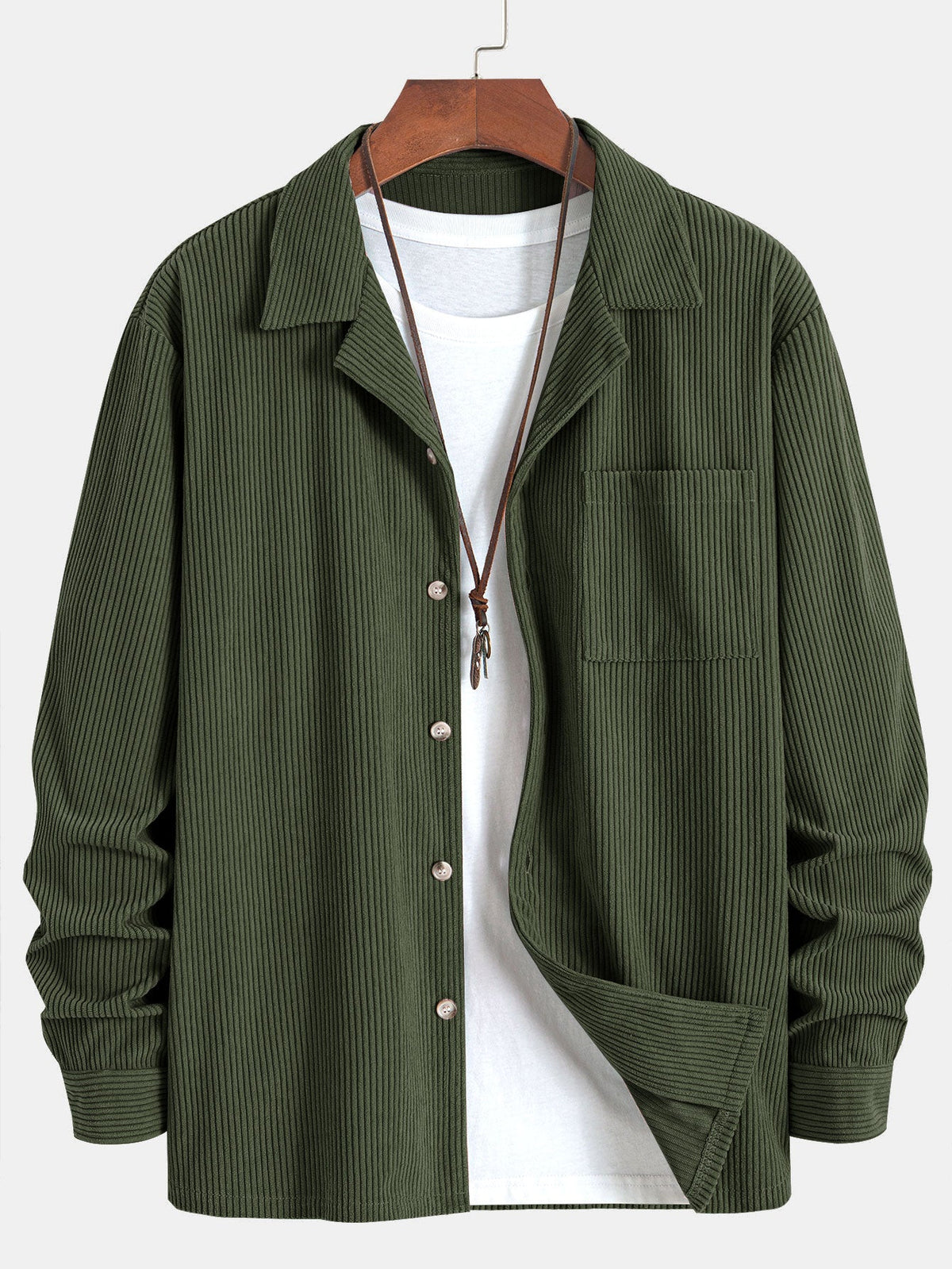 Camisa de Pana de Manga Larga con Cuello Cubano