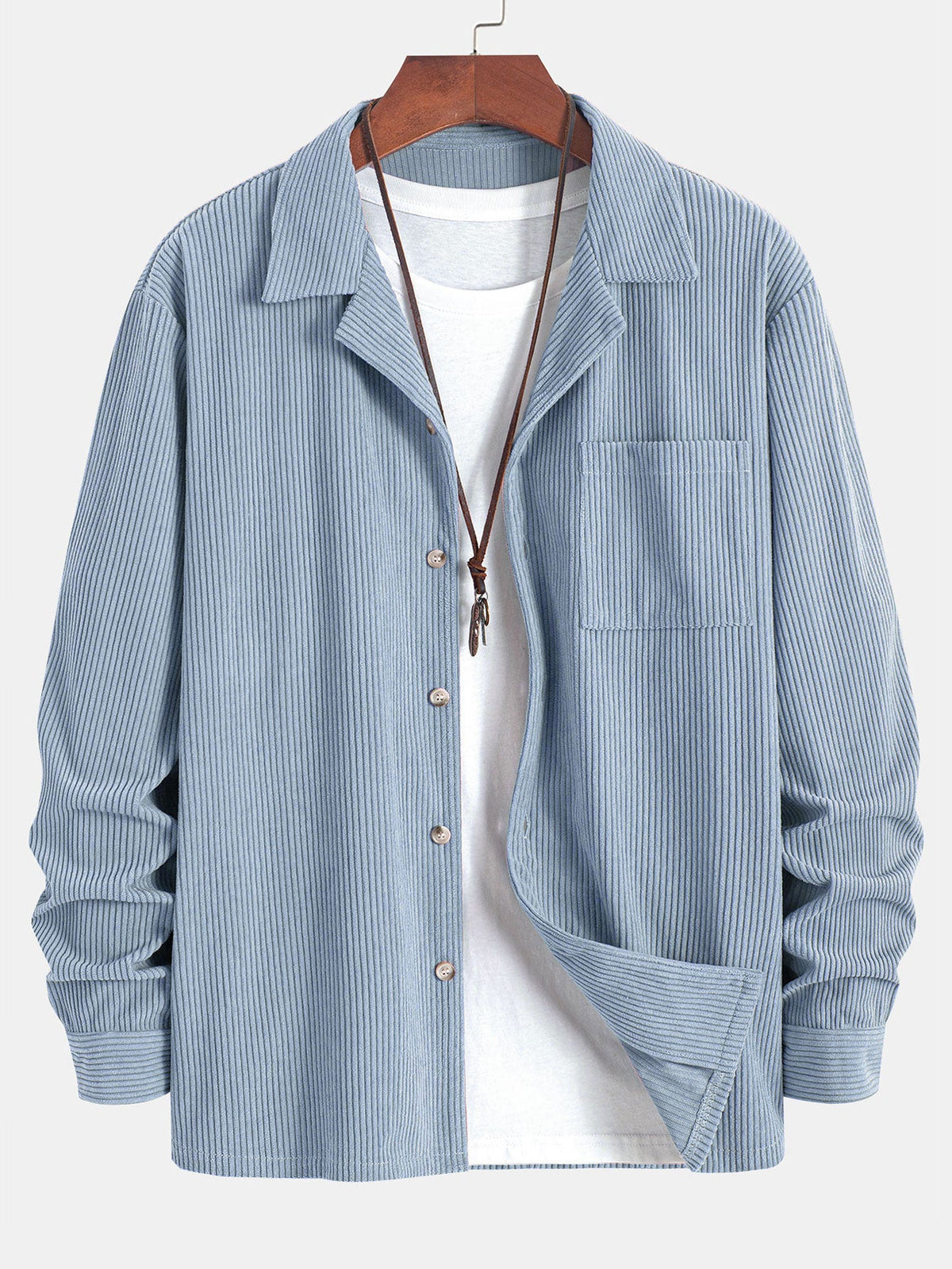 Camisa de Pana de Manga Larga con Cuello Cubano