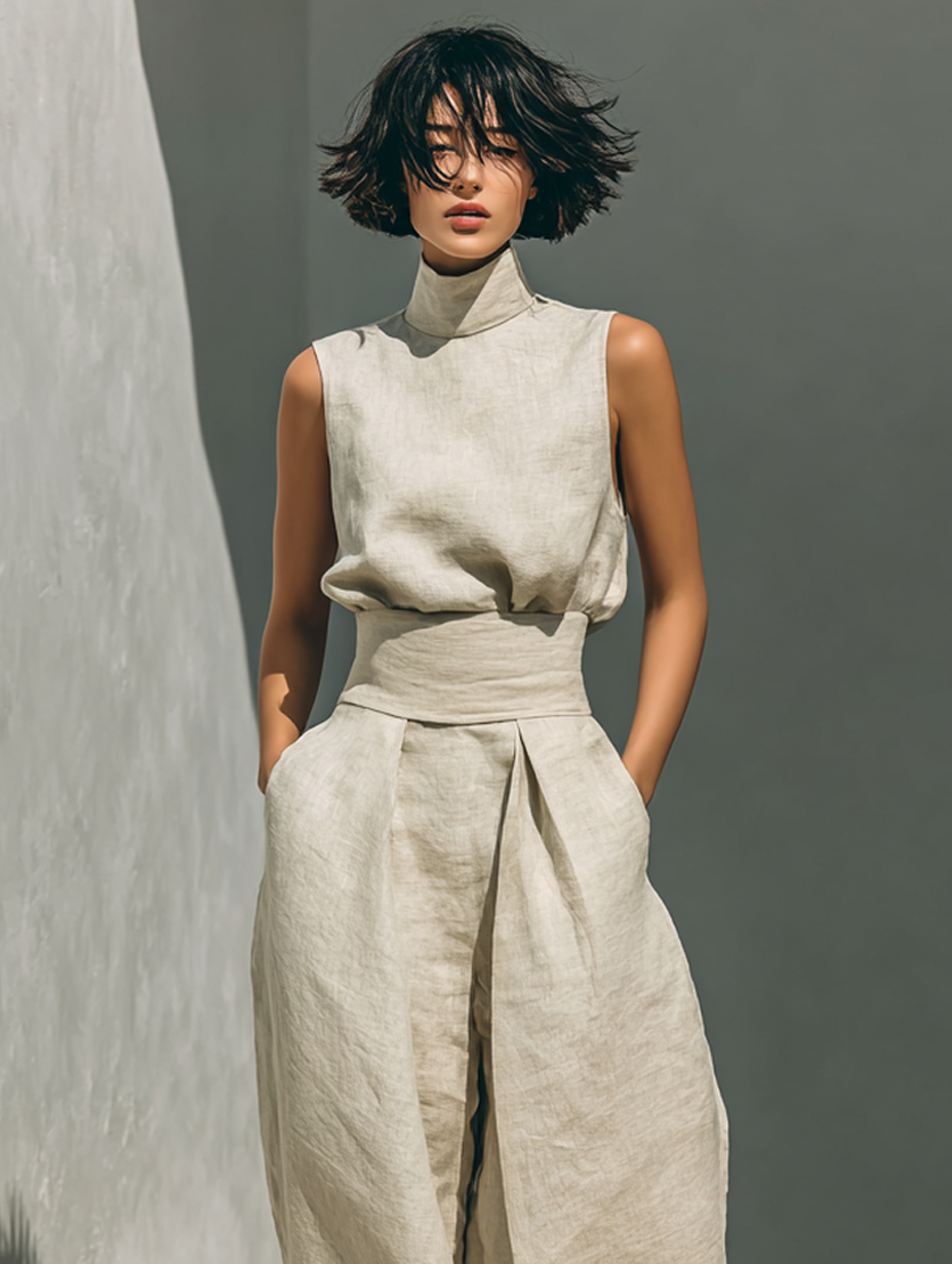 Maria | Conjunto Completo con Top de Tirantes y Pantalón Ancho de Algodón y Lino
