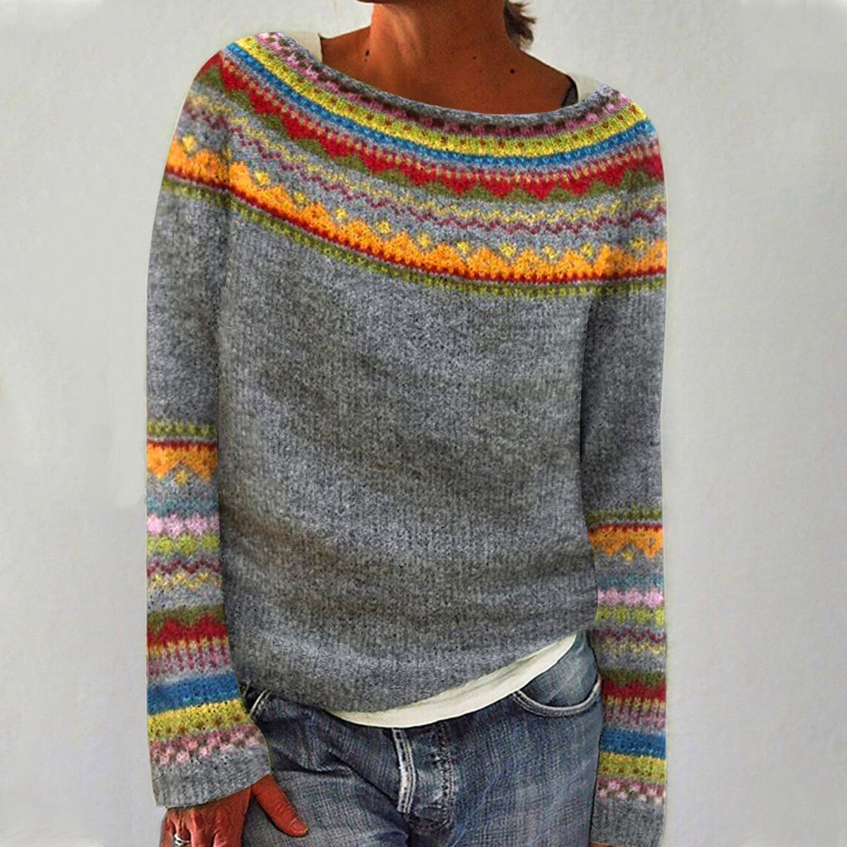 Jersey punto retro mujer cómodo corte relajado