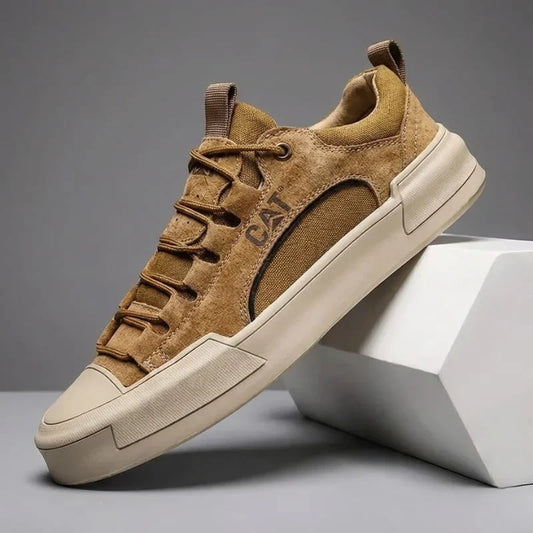 Zapatillas urbanas hombre efecto piel con malla transpirable