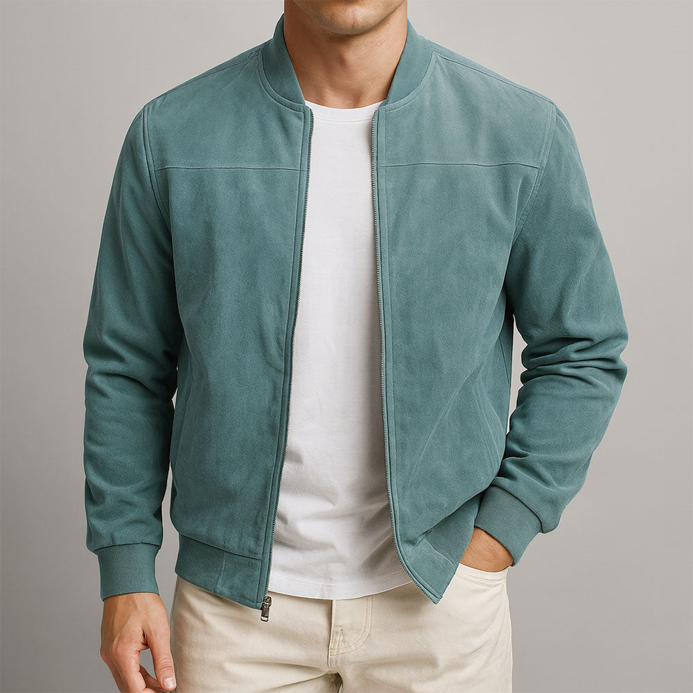 Chaqueta efecto ante hombre con botones y bolsillos