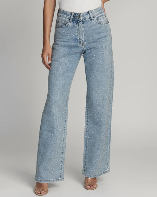 Aria | Jeans de Tiro Alto con Detalles de Pedrería