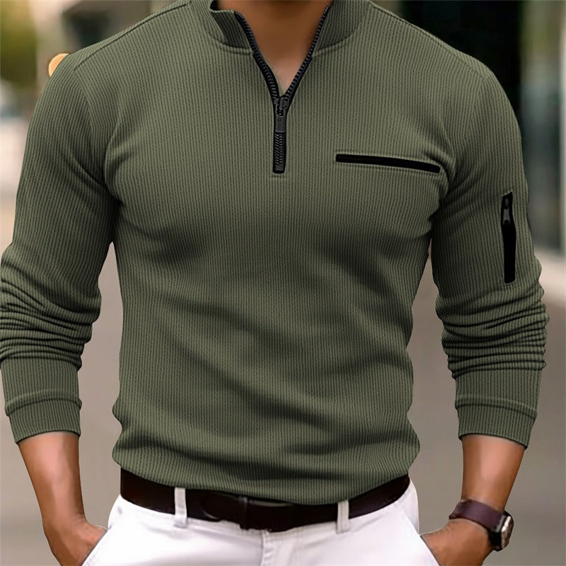 Polo cremallera manga larga hombre cuello alto
