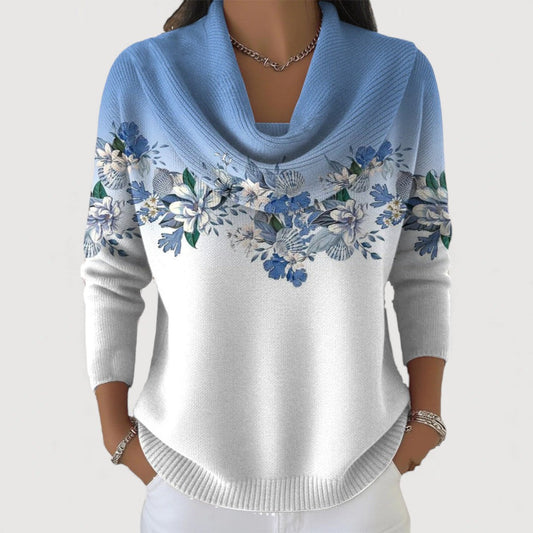 Jersey cuello alto mujer estampado floral suave