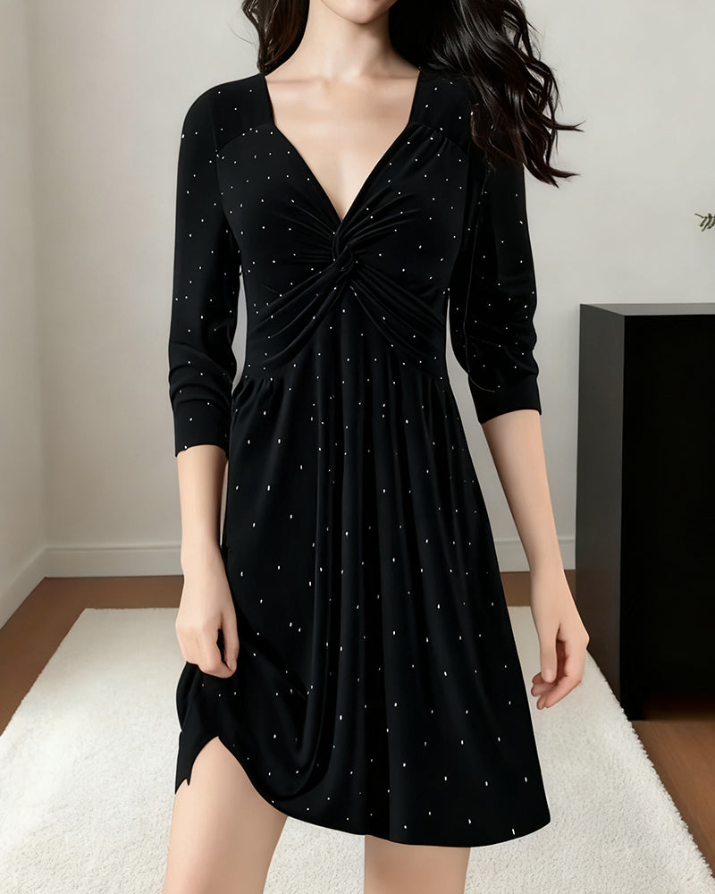 Vestido lunares cuello pico mujer efecto terciopelo