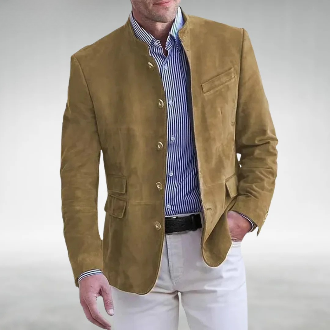 Chaqueta hombre efecto ante con cuello mao