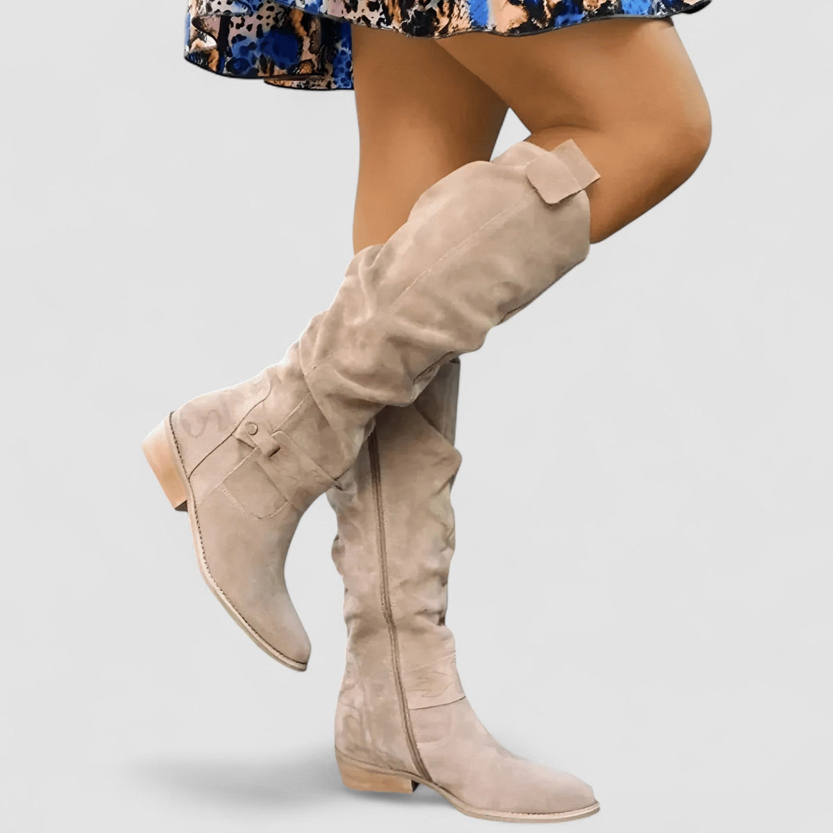 Botas altas mujer efecto ante con tacón bajo y cremallera
