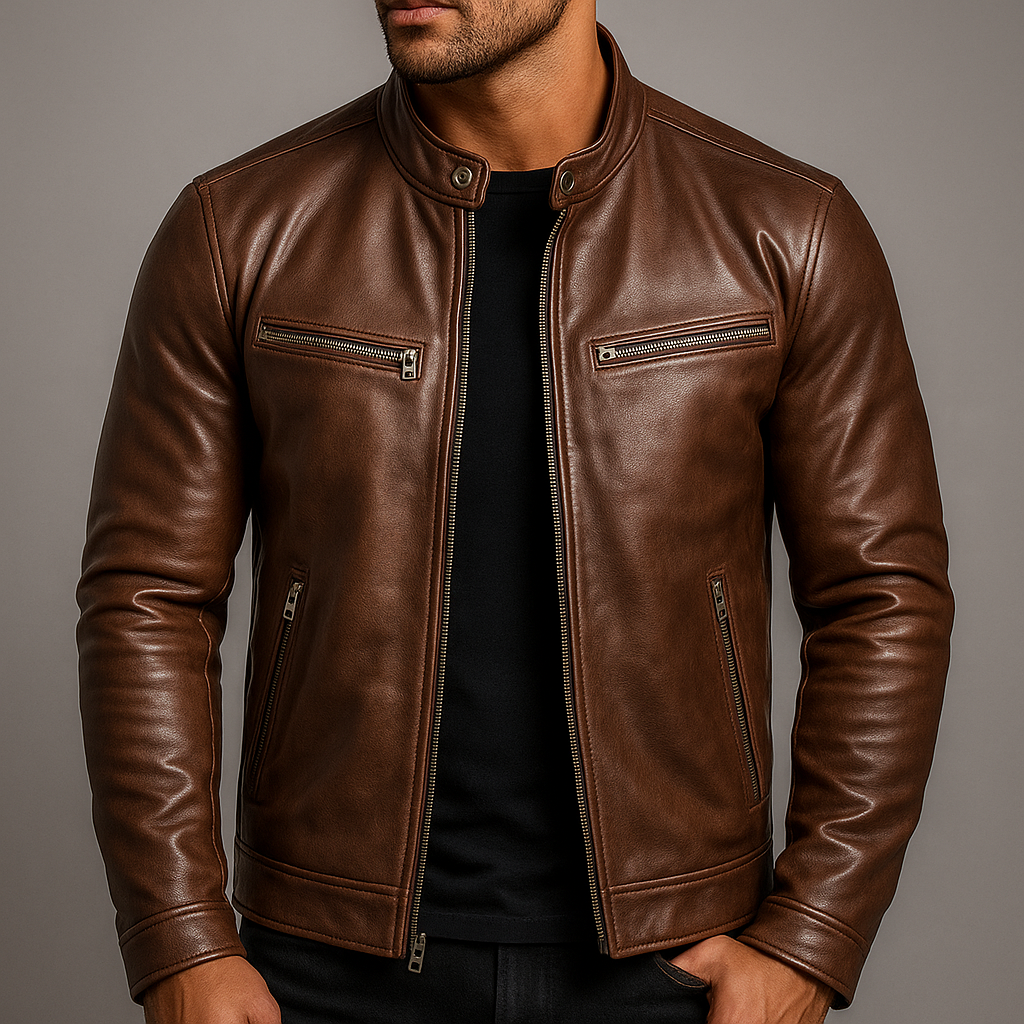 Chaqueta efecto piel hombre vintage con cremallera