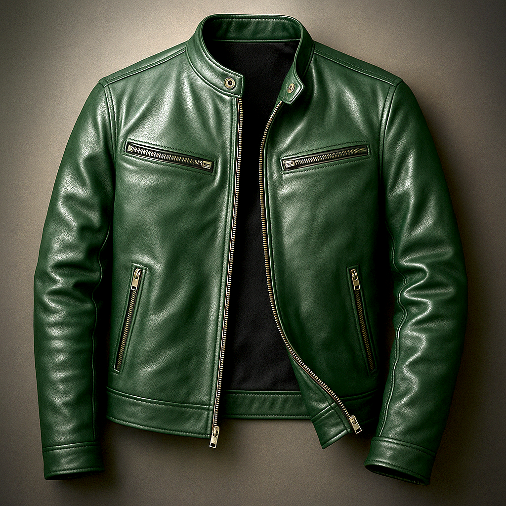 Chaqueta efecto piel hombre vintage con cremallera