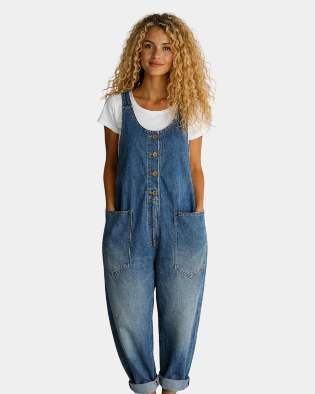 Lorena | Pantalón de Tirantes de Denim de Algodón Vintage Lavado