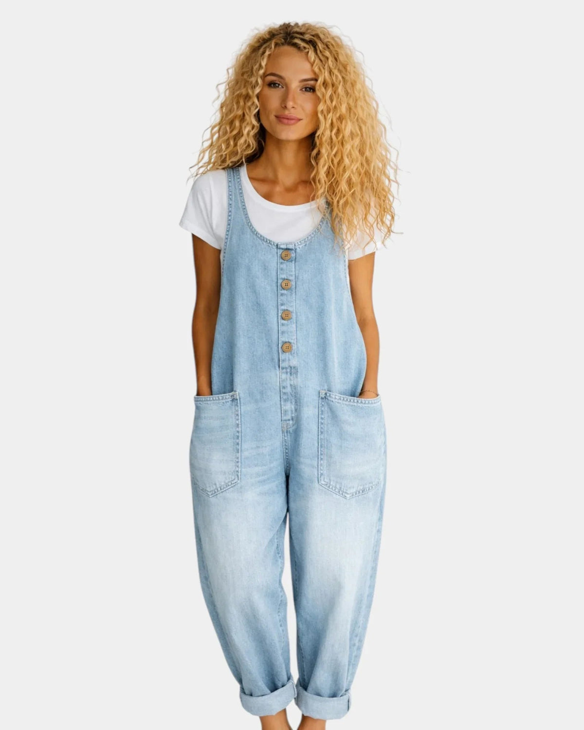 Lorena | Pantalón de Tirantes de Denim de Algodón Vintage Lavado