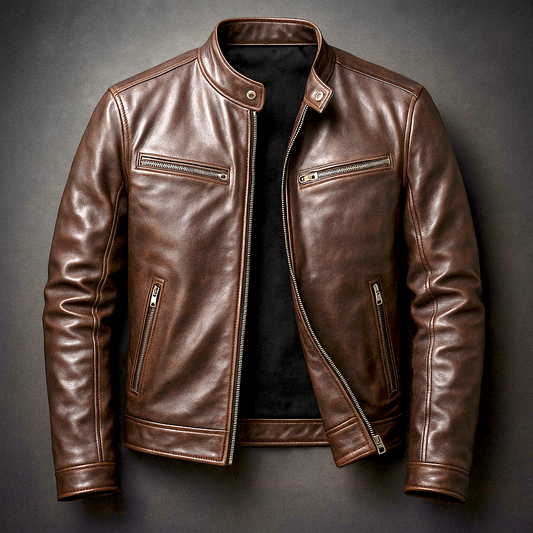 Chaqueta efecto piel hombre vintage con cremallera