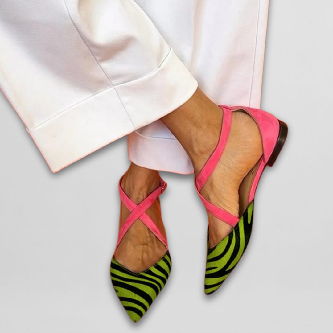 Fern | Bailarinas de Cintas Cruzadas con Estampado Cebra