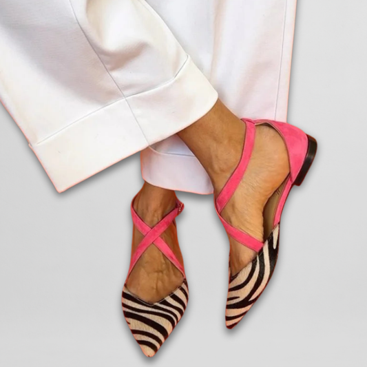 Fern | Bailarinas de Cintas Cruzadas con Estampado Cebra