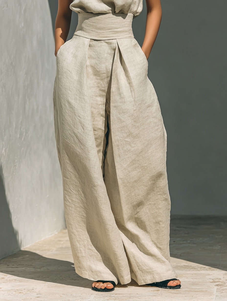 Maria | Conjunto Completo con Top de Tirantes y Pantalón Ancho de Algodón y Lino