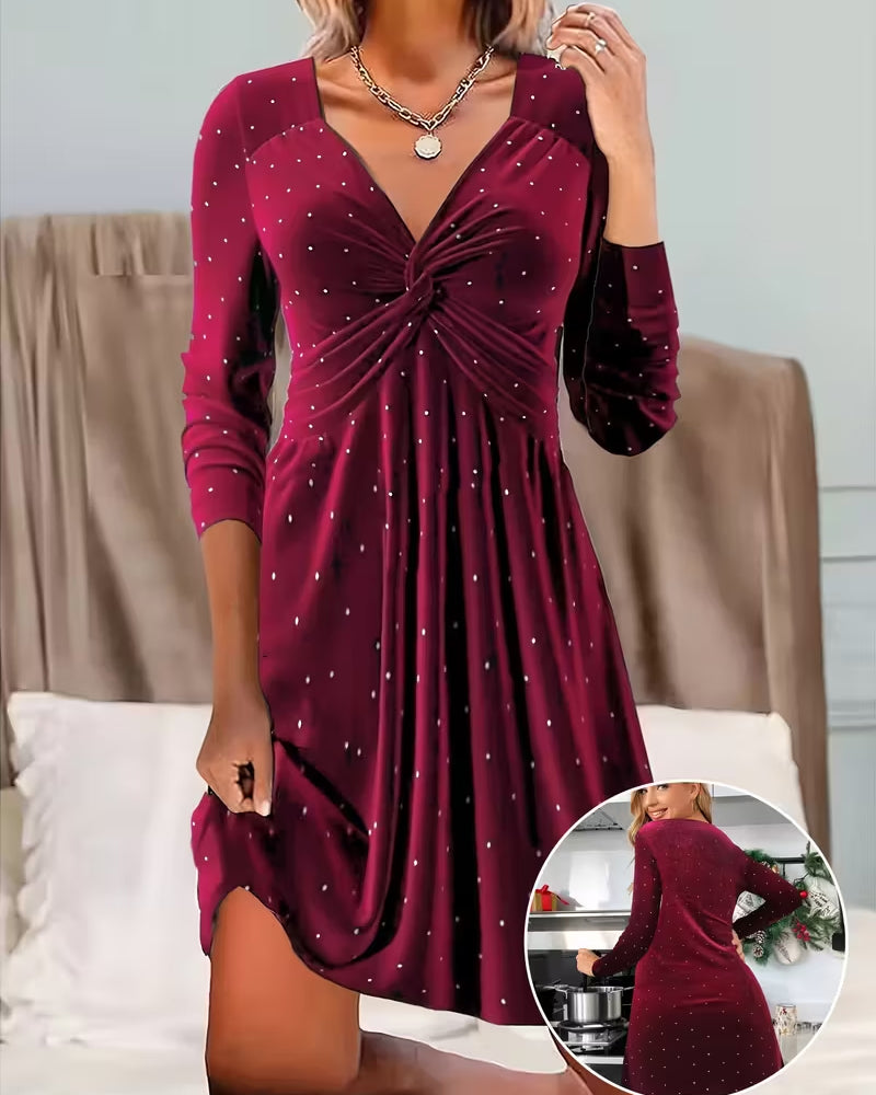 Vestido lunares cuello pico mujer efecto terciopelo