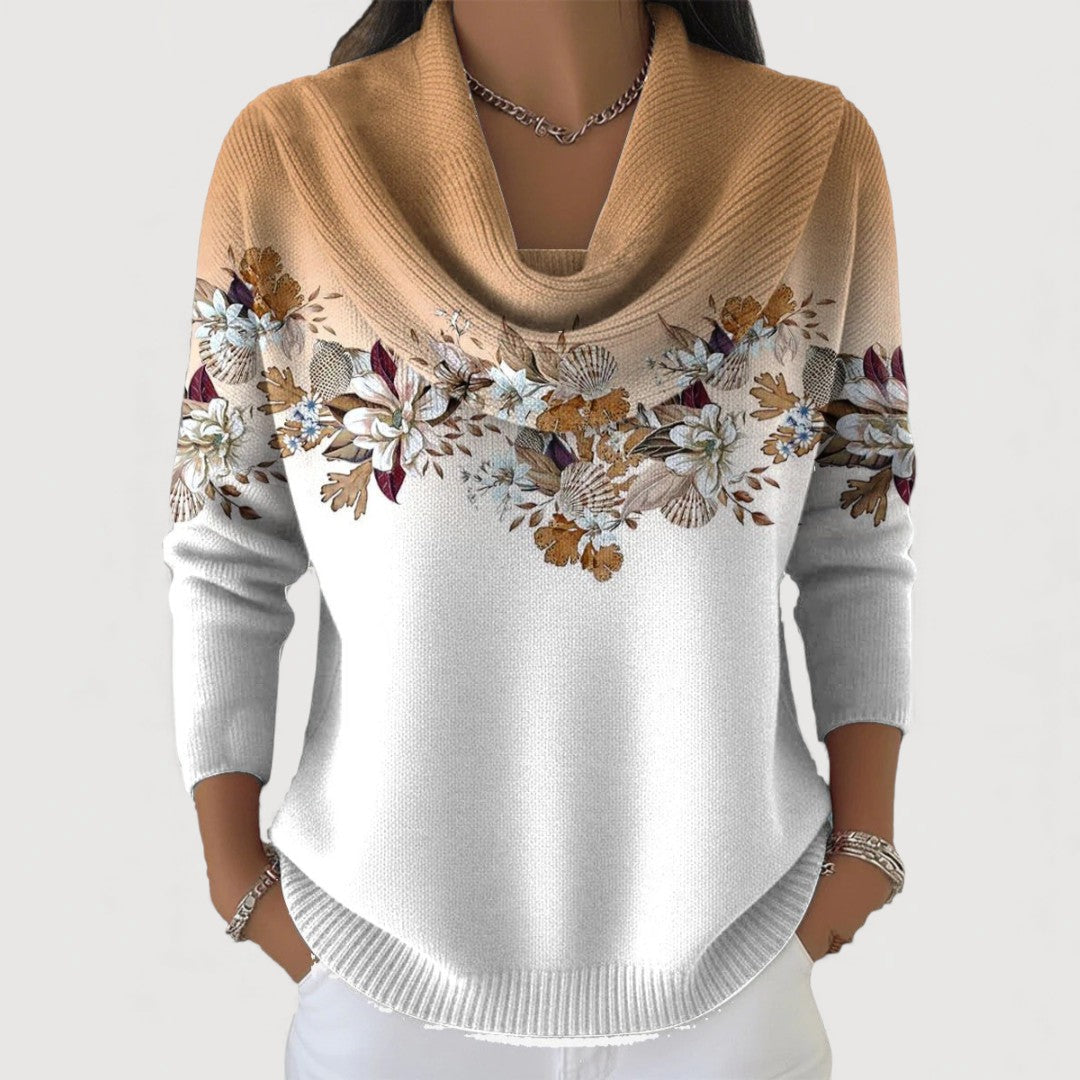 Jersey cuello alto mujer estampado floral suave