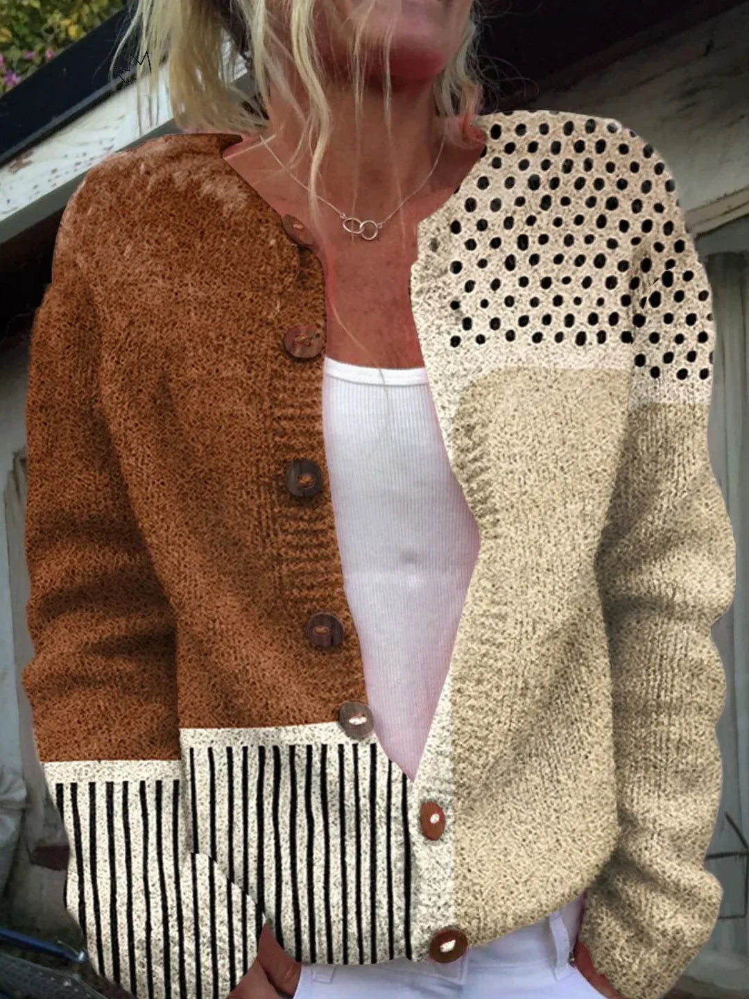 Chaleco cárdigan punto vintage mujer patchwork