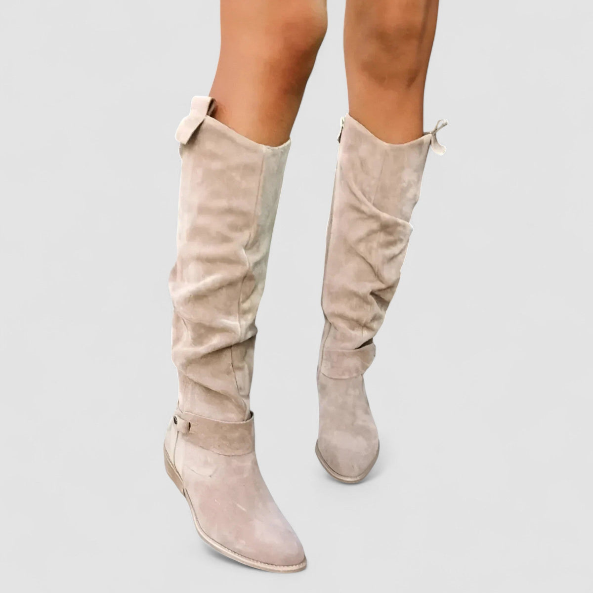 Botas altas mujer efecto ante con tacón bajo y cremallera