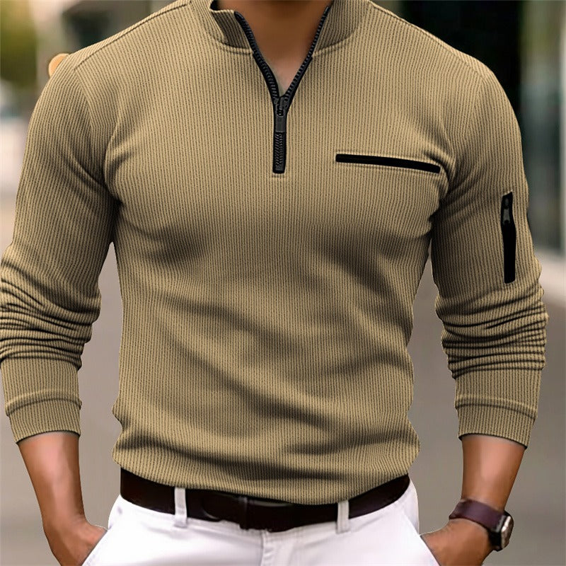 Polo cremallera manga larga hombre cuello alto