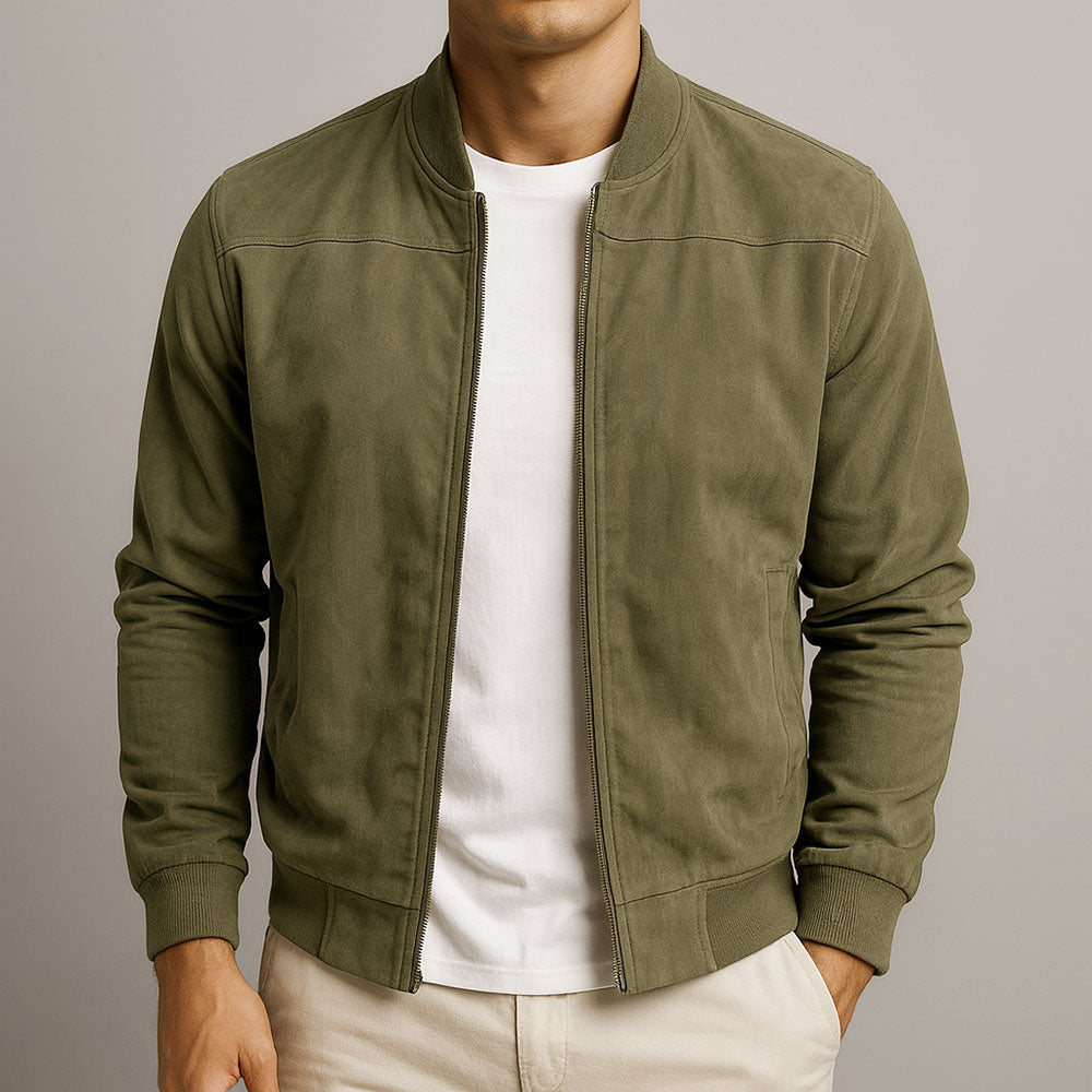 Chaqueta efecto ante hombre con botones y bolsillos