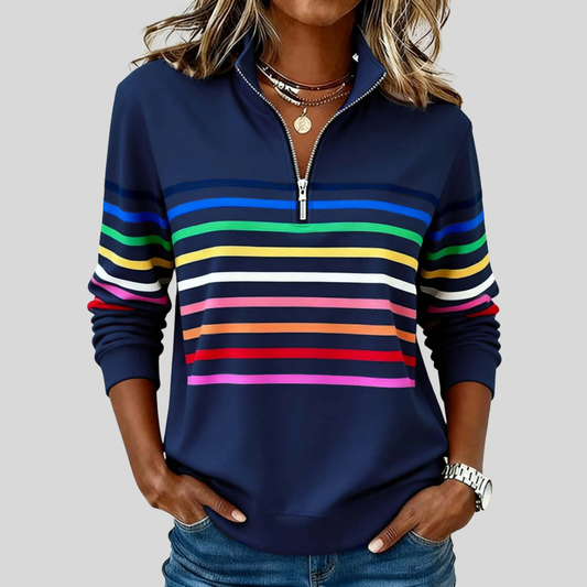 Sudadera de rayas mujer con media cremallera