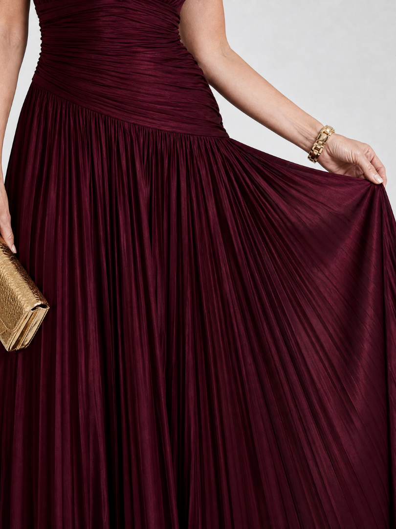 Lemar | Vestido Midi sin Mangas con Pliegues y Escote en V