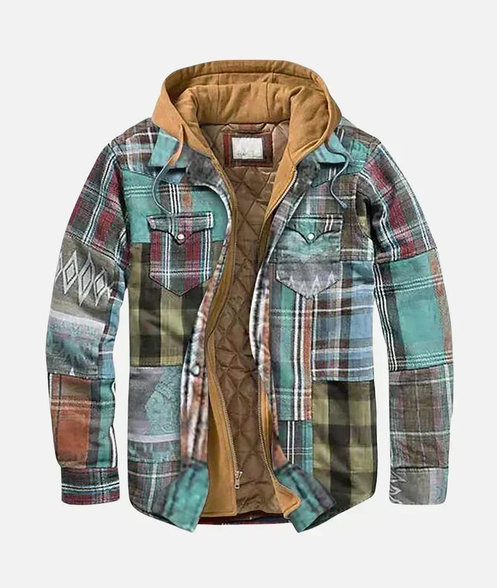 Chaqueta patchwork cuadros hombre otoño con capucha