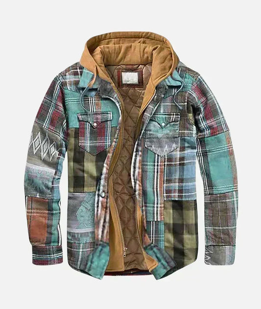 Chaqueta patchwork cuadros hombre otoño con capucha