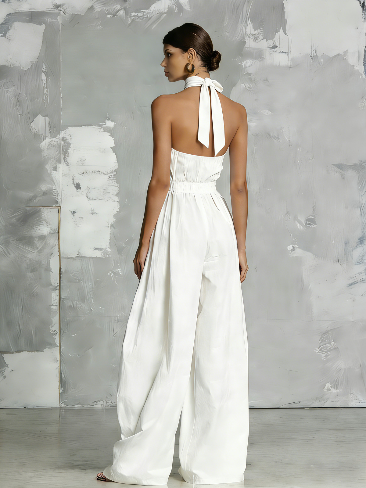 Zoltán | Mono Elegante Blanco Tejido sin Mangas con Cuello Halter