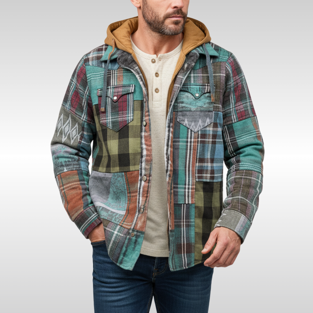 Chaqueta acolchada hombre cuadros con capucha otoño