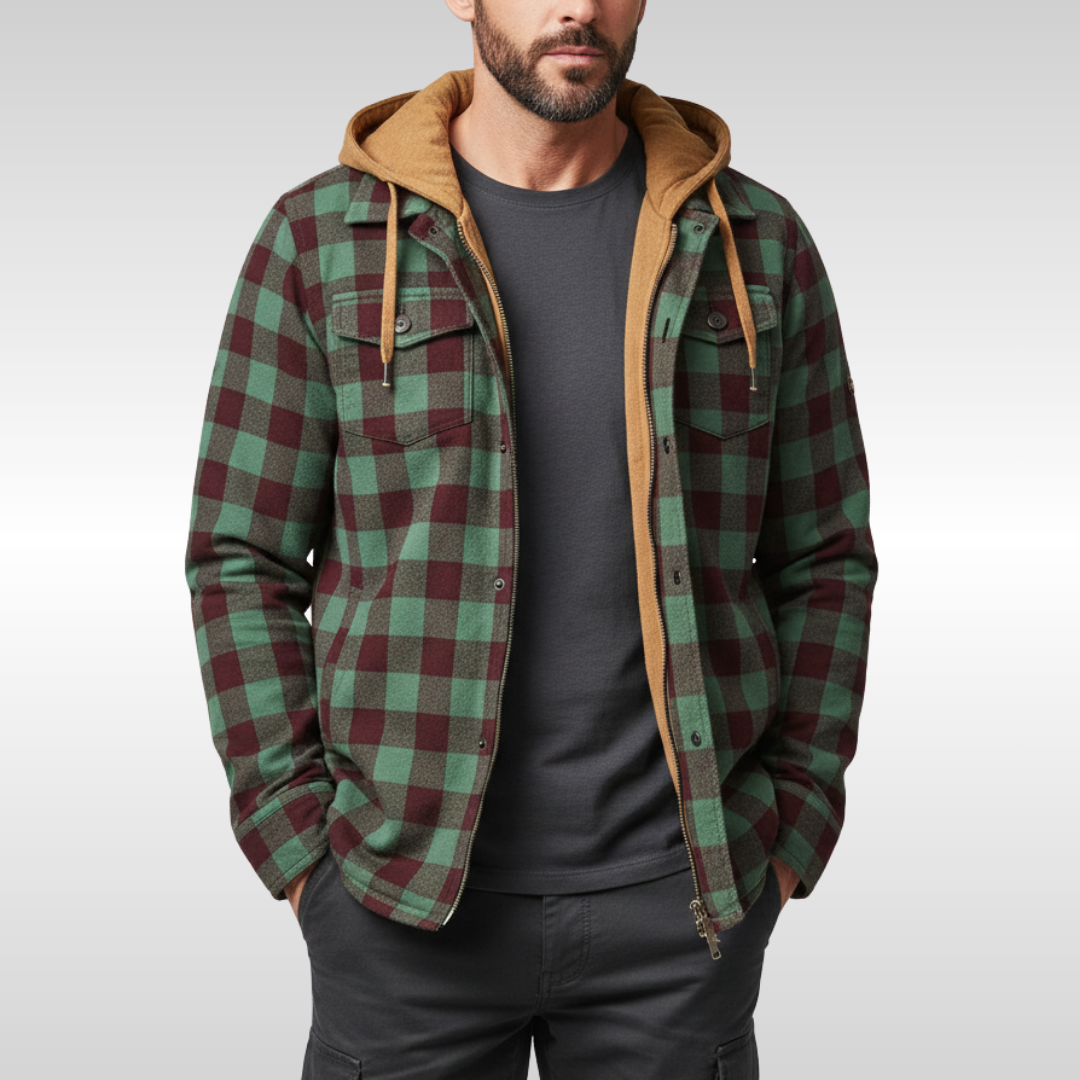 Chaqueta acolchada hombre cuadros con capucha otoño