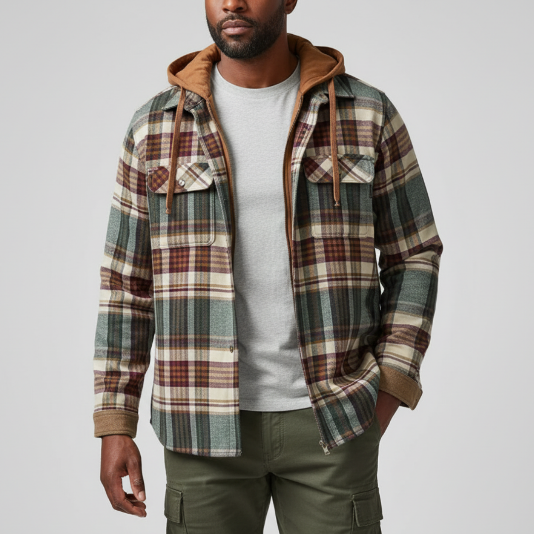 Chaqueta acolchada hombre cuadros con capucha otoño