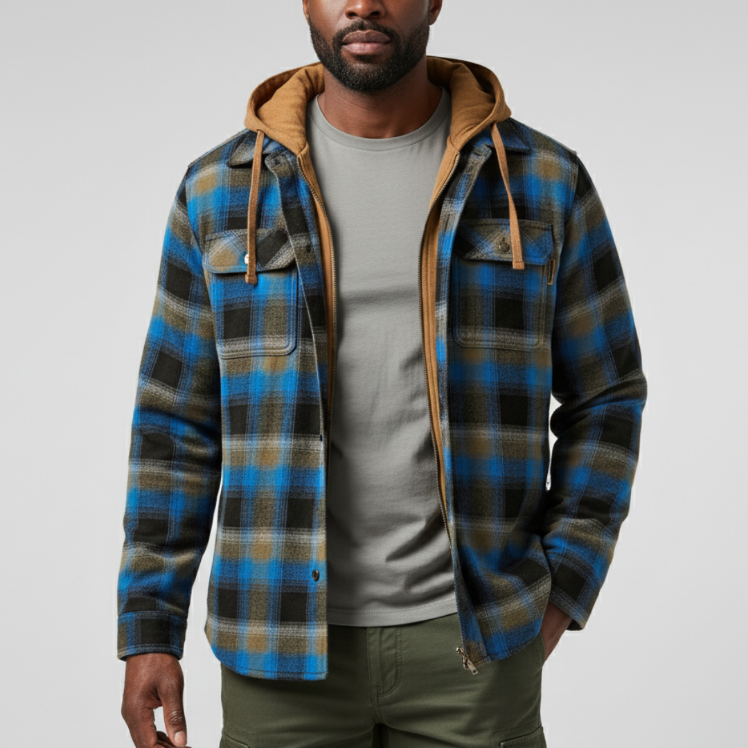 Chaqueta acolchada hombre cuadros con capucha otoño