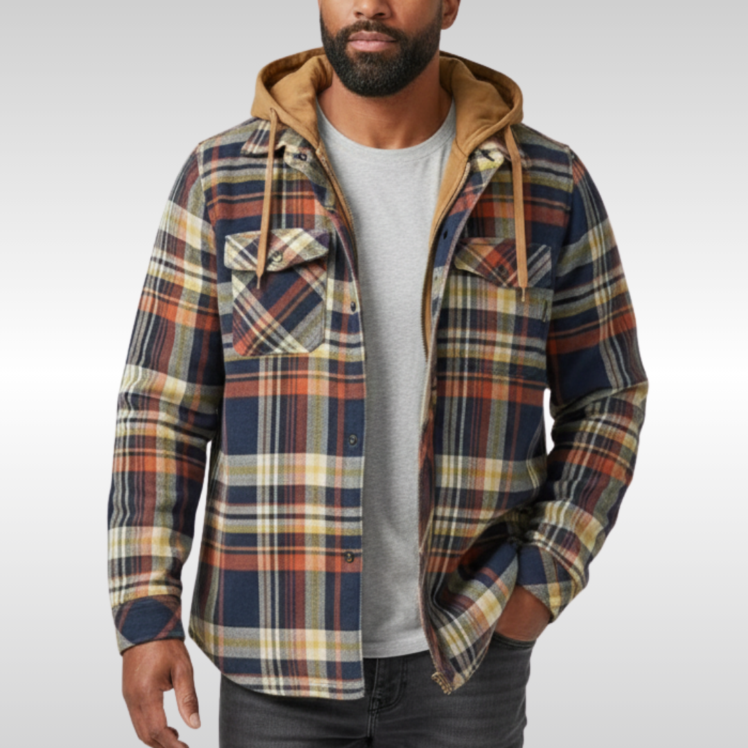Chaqueta acolchada hombre cuadros con capucha otoño